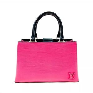Auth Louis Vuitton Pink Black Epi LV Kleber PM Structured 2way Satchel Purse